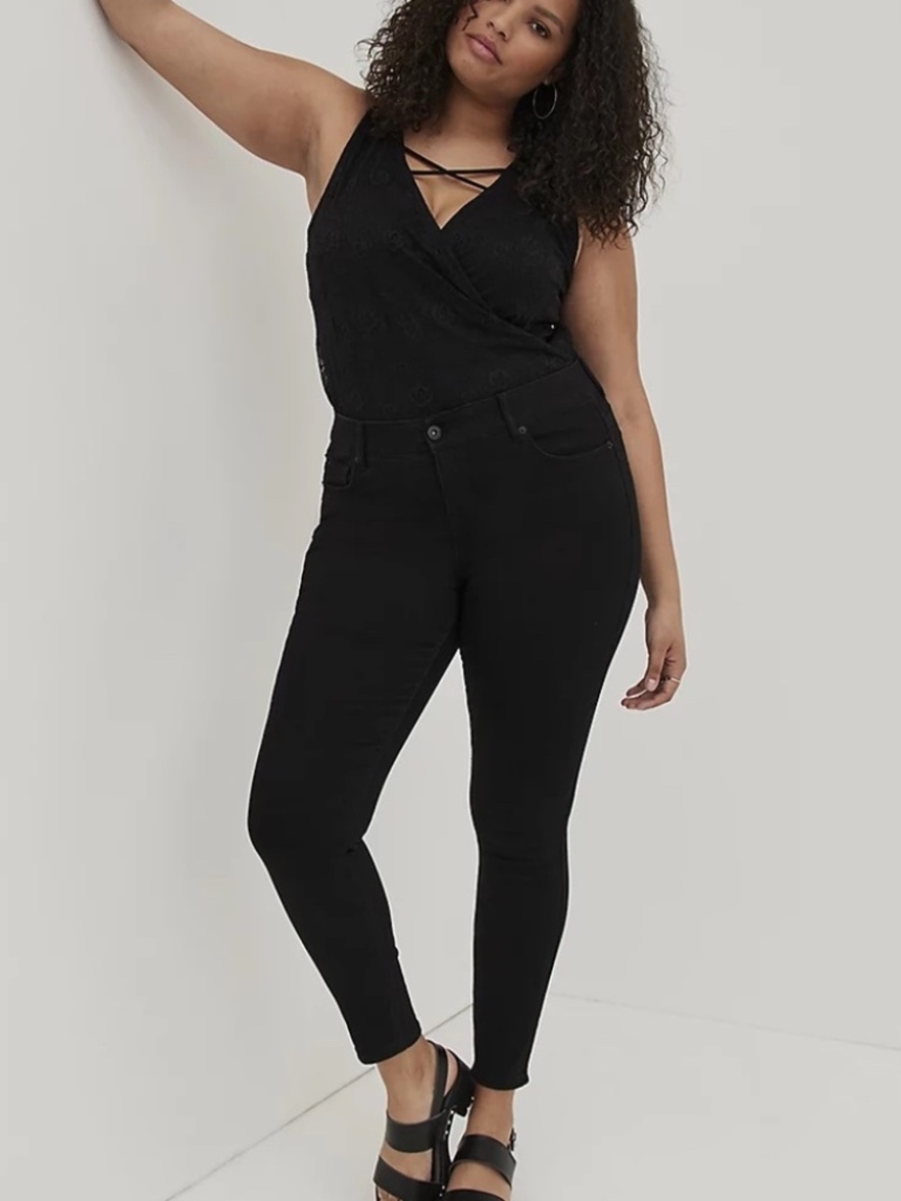 Torrid Bodysuit Top 5X Black Lace Mesh Strappy V-Neck Brief Bottom Plus Size NWT